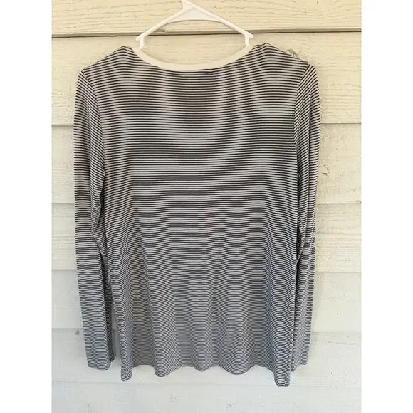 Banana Republic Striped Long Sleeve Top XS Black White Classic Stretch Tee - Picture 5 of 5